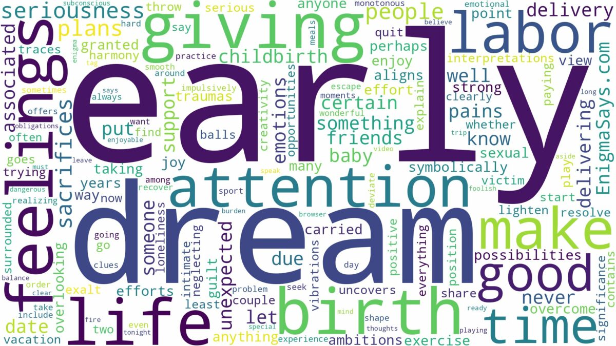 dreaming of giving birth early and related dreams with their meanings in a word cloud