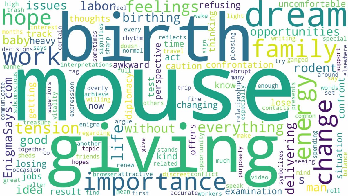 dreaming of giving birth to a mouse and related dreams with their meanings in a word cloud