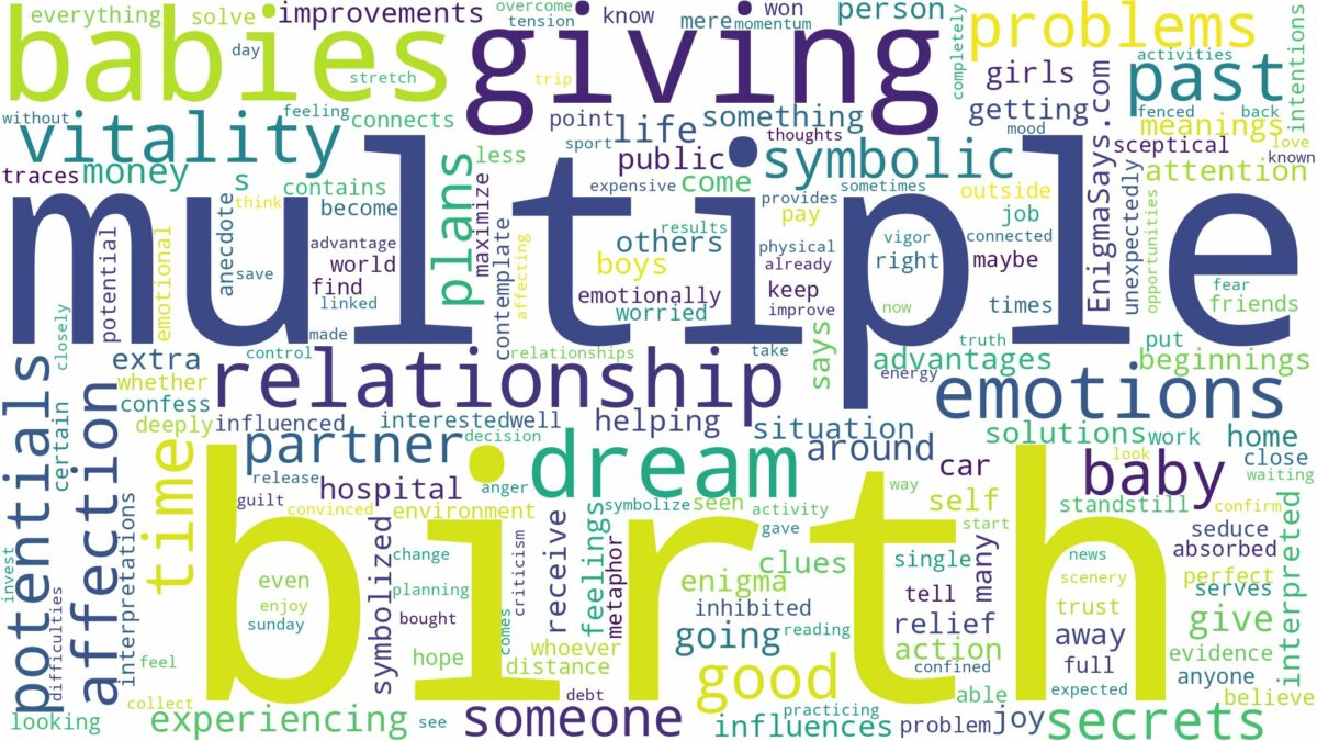 dreaming of giving birth to multiple babies and related dreams with their meanings in a word cloud