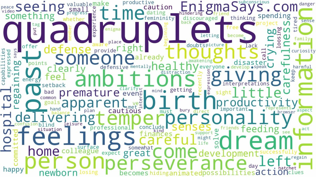 dreaming of giving birth to quadruplets and related dreams with their meanings in a word cloud