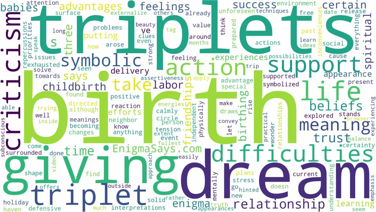 dreaming of giving birth to triplets and related dreams with their meanings in a word cloud