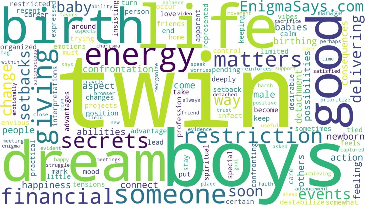 dreaming of giving birth to twin boys and related dreams with their meanings in a word cloud