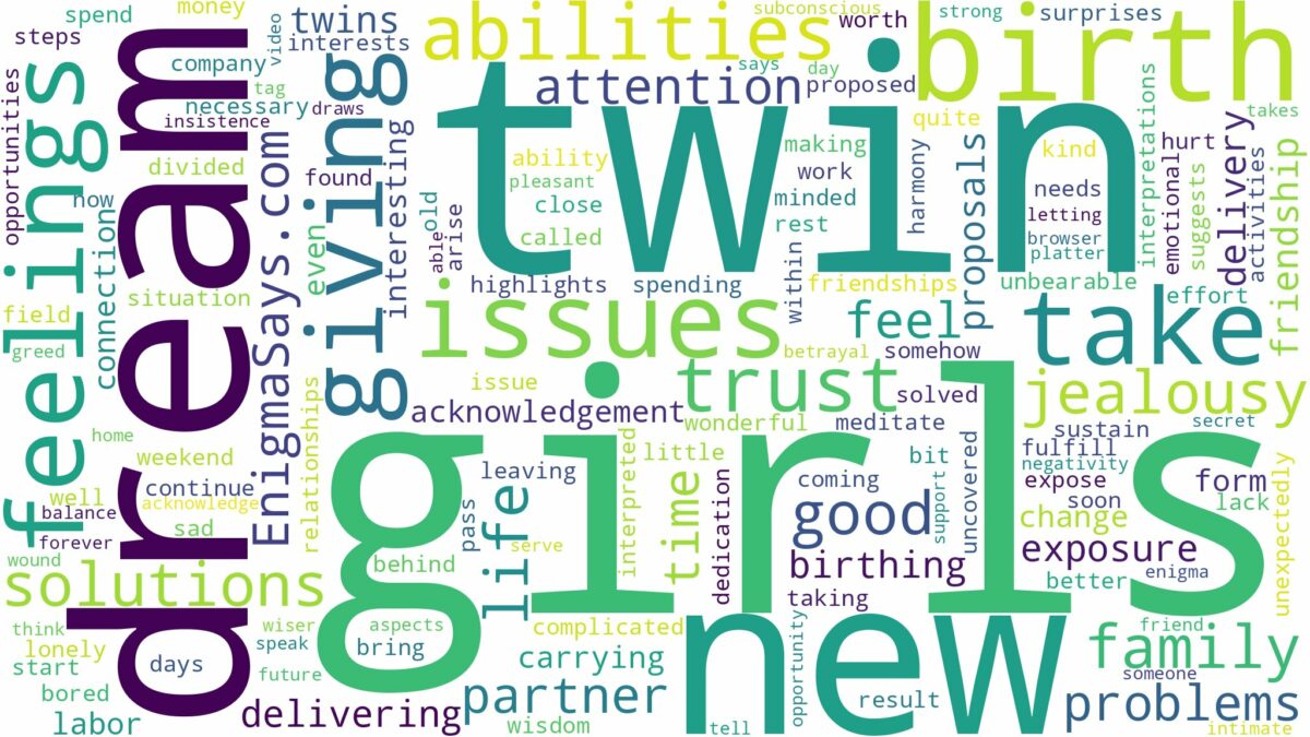 dreaming of giving birth to twin girls and related dreams with their meanings in a word cloud