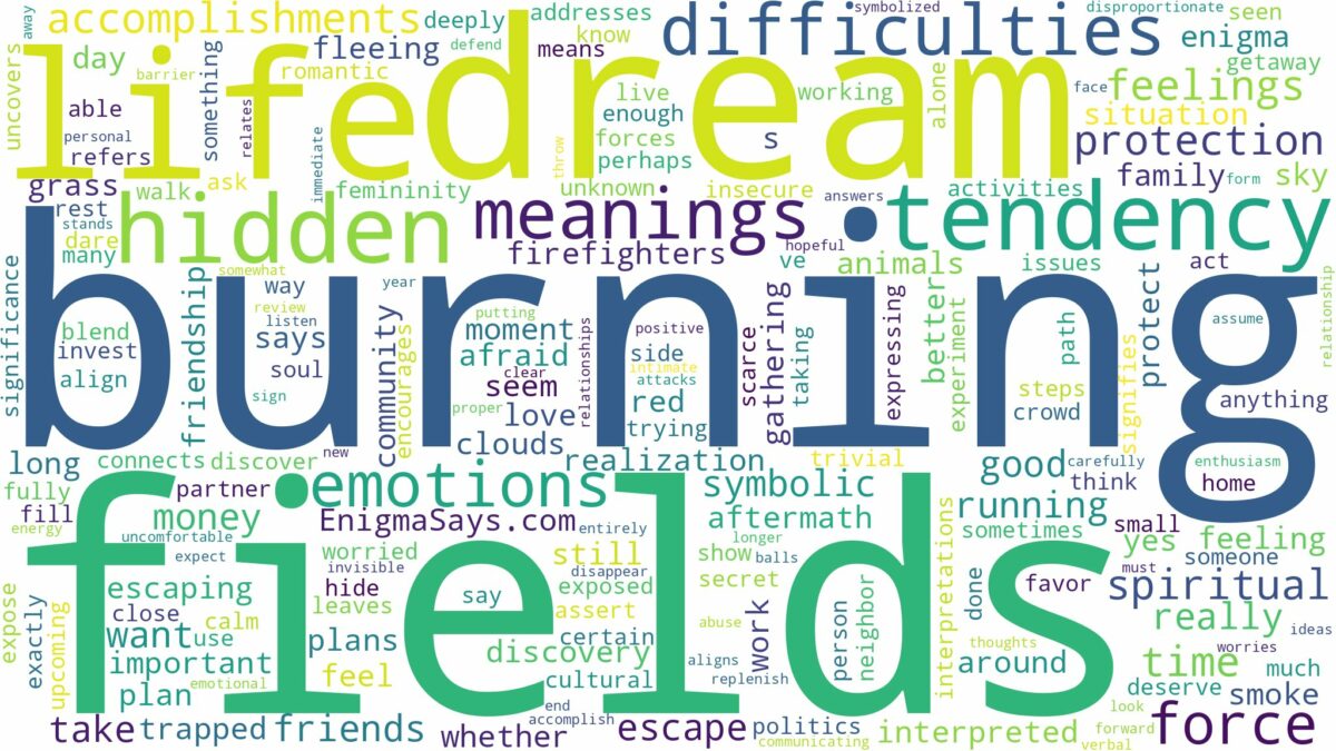 dream of burning fields and related dreams with their meanings in a word cloud