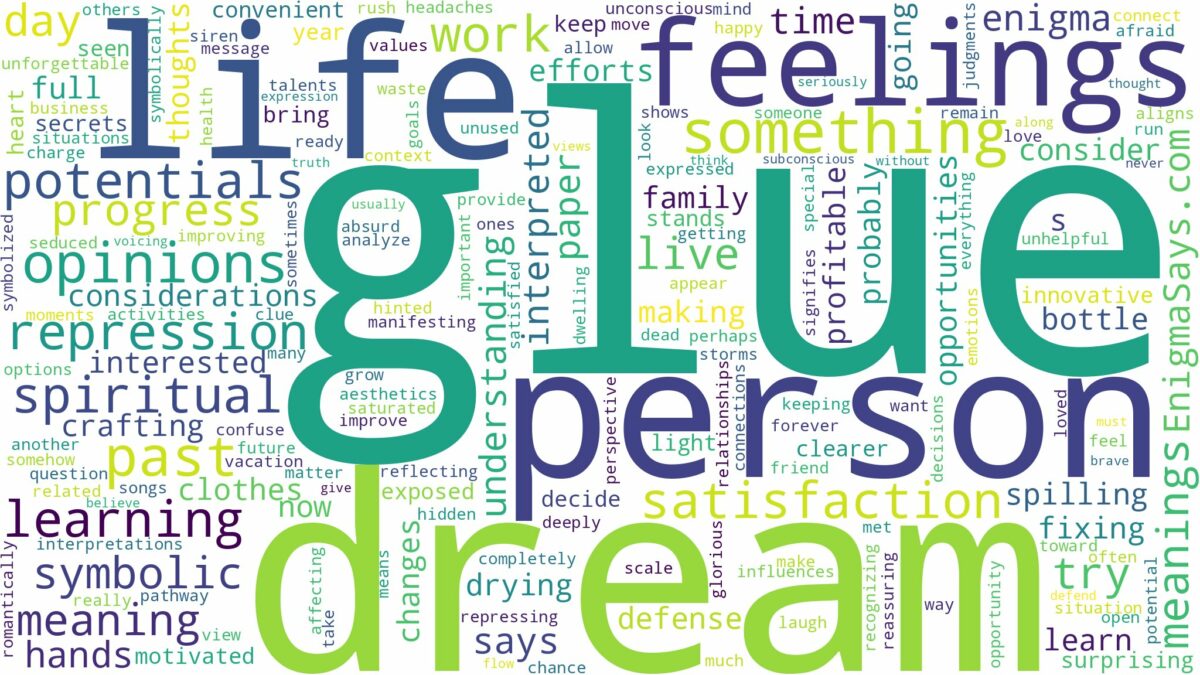 dream about glue and related dreams with their meanings in a word cloud