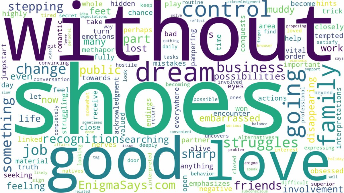 dreaming of going out without shoes and related dreams with their meanings in a word cloud