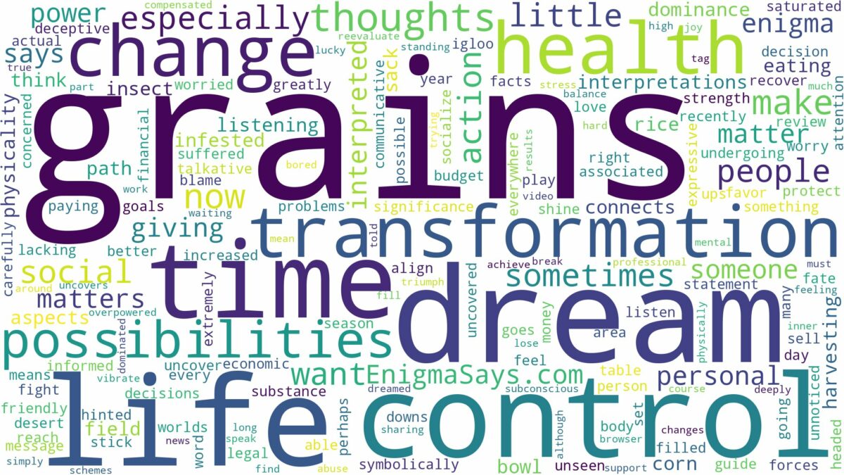 dreams about grains and related dreams with their meanings in a word cloud