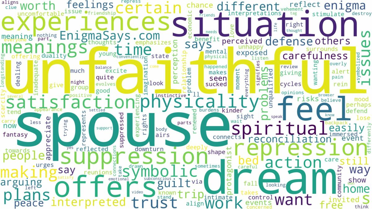 dream about unfaithful spouse and related dreams with their meanings in a word cloud