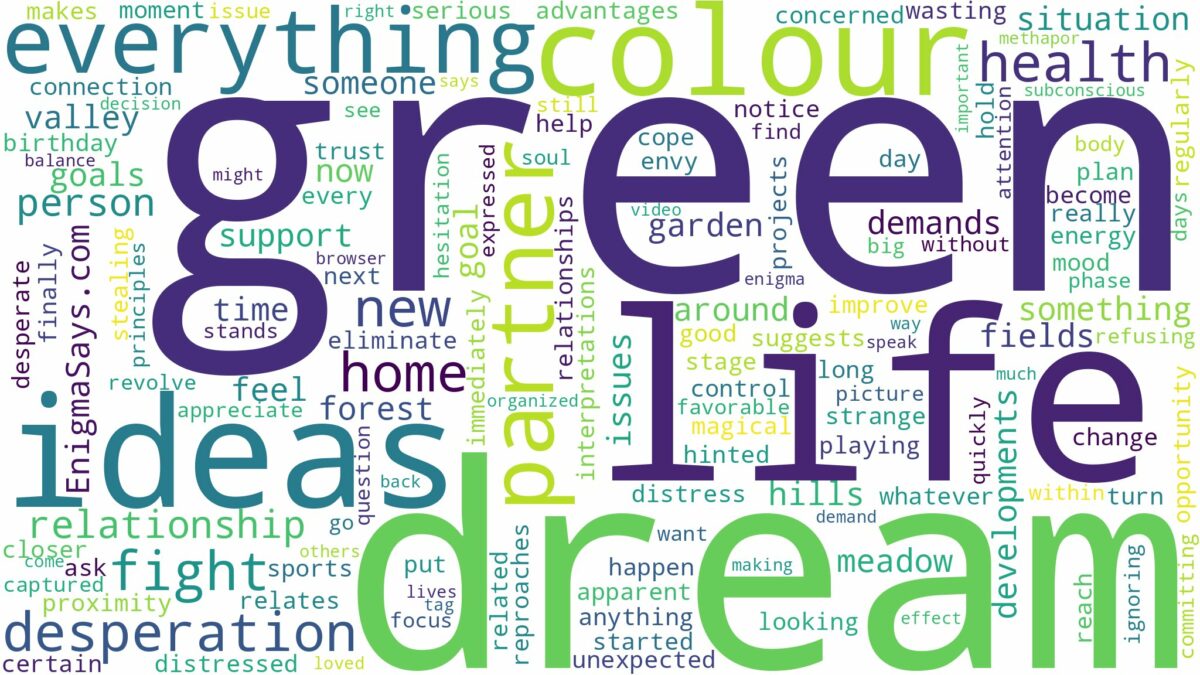 dream about green colour and related dreams with their meanings in a word cloud