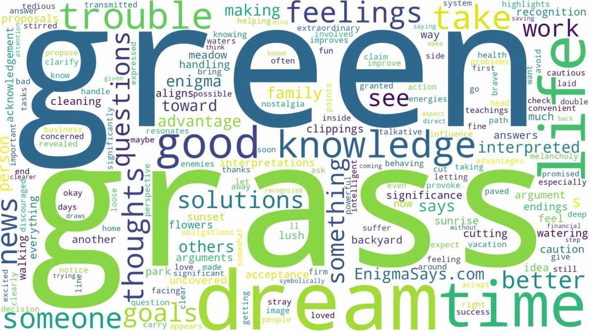 dream about green grass and related dreams with their meanings in a word cloud