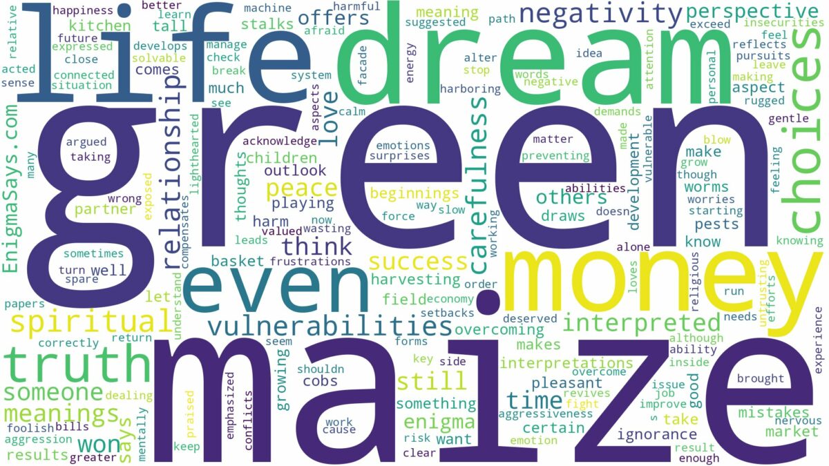 dream about green maize and related dreams with their meanings in a word cloud