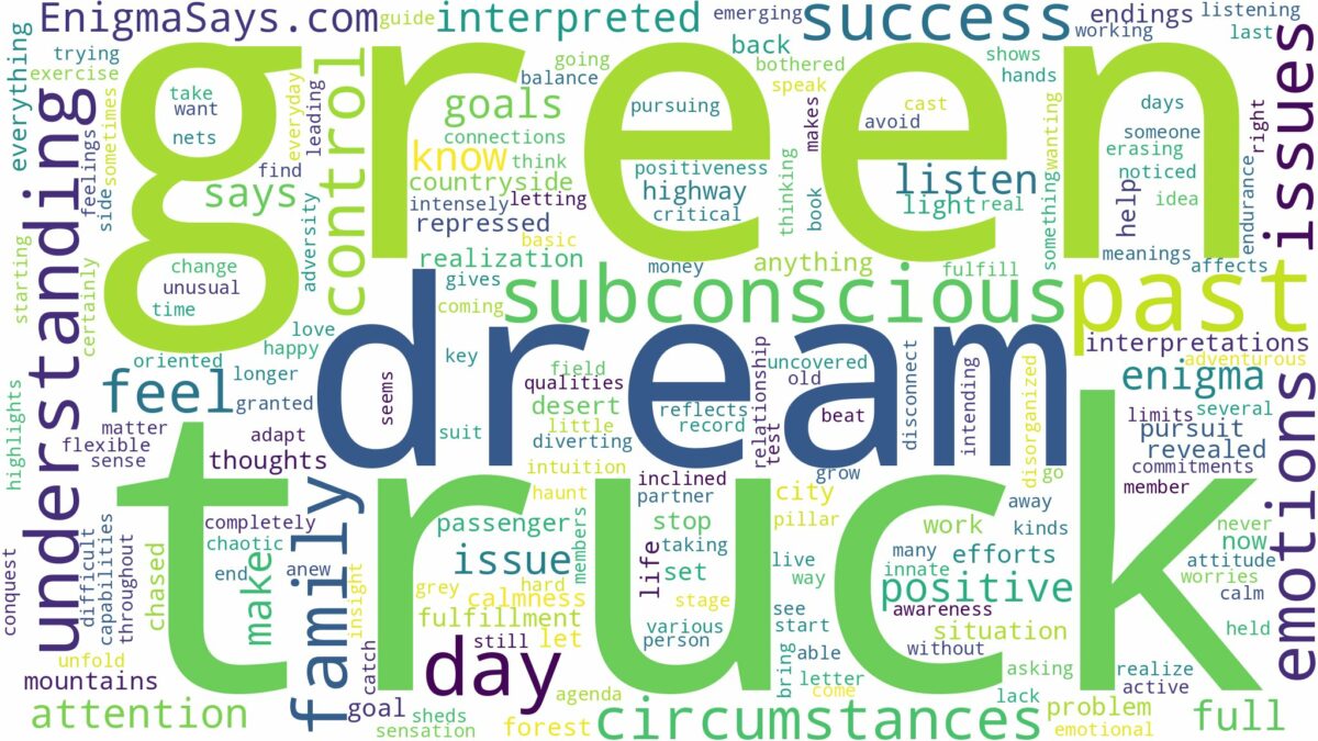 dream about green truck and related dreams with their meanings in a word cloud