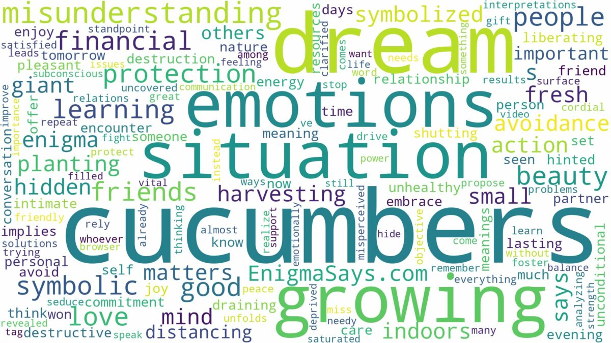 dream of growing cucumbers and related dreams with their meanings in a word cloud