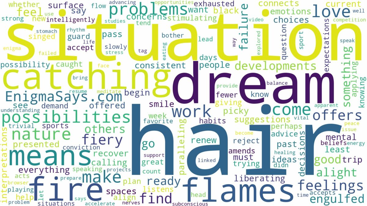 dreaming about hair catching on fire and related dreams with their meanings in a word cloud