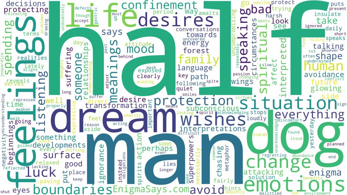 dream about half man half dog and related dreams with their meanings in a word cloud