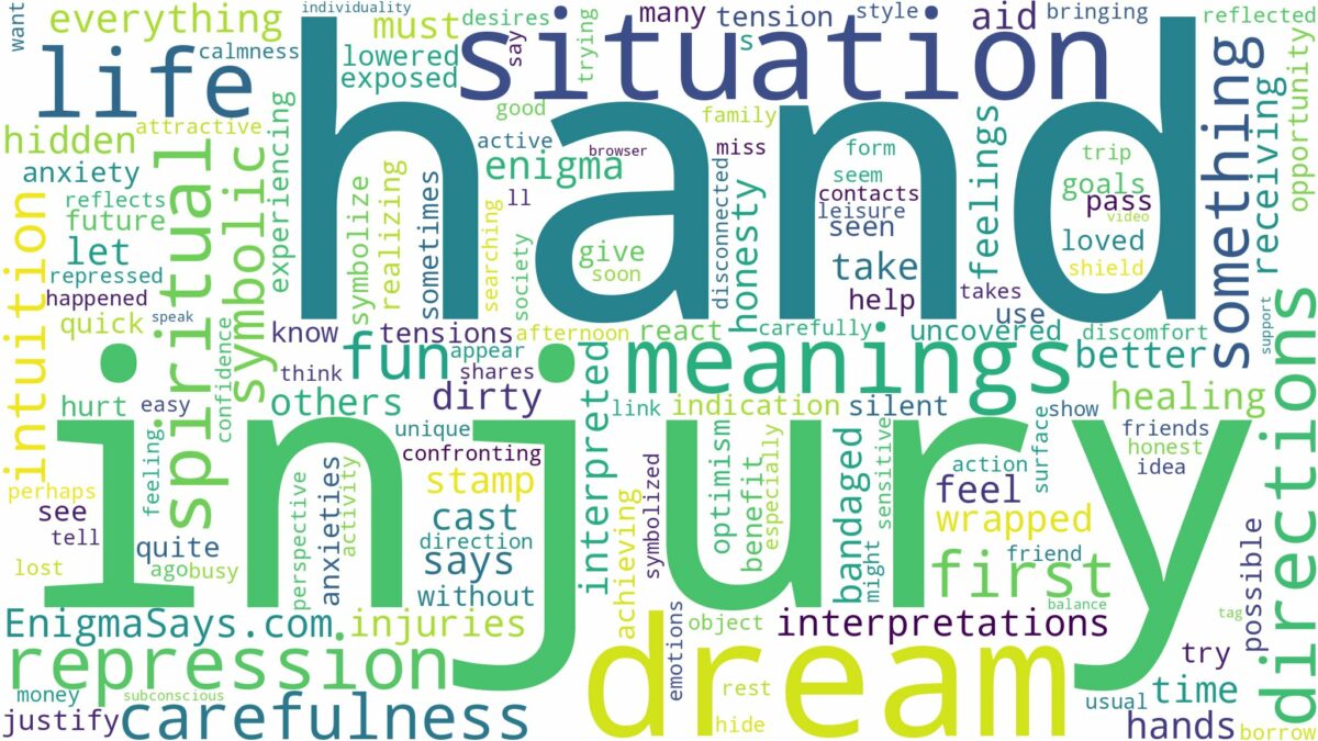 dream about hand injury and related dreams with their meanings in a word cloud