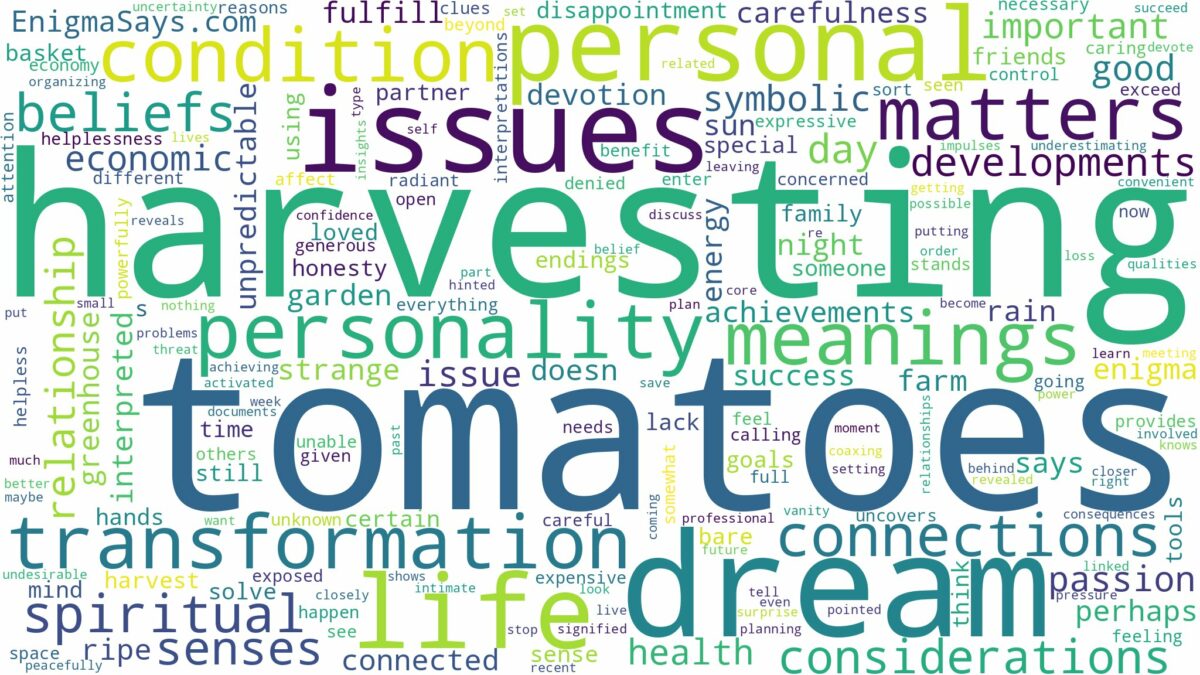 dream of harvesting tomatoes and related dreams with their meanings in a word cloud