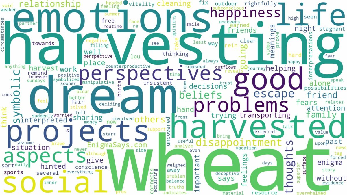 dream of harvesting wheat and related dreams with their meanings in a word cloud