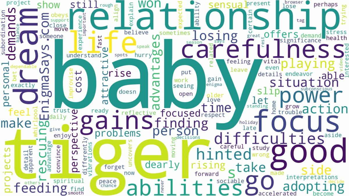 dreaming of having a baby tiger and related dreams with their meanings in a word cloud