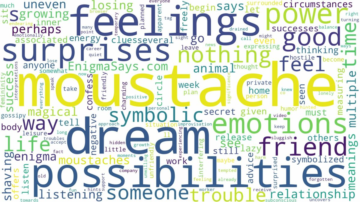 dream of having a moustache and related dreams with their meanings in a word cloud