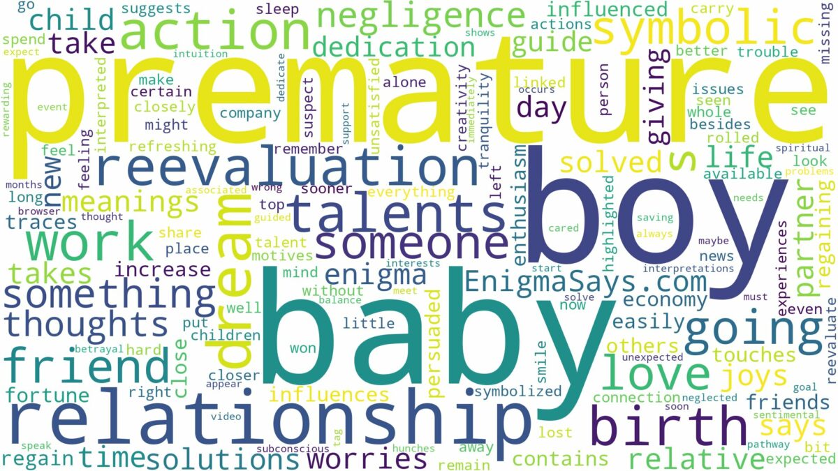 dreaming of having a premature baby boy and related dreams with their meanings in a word cloud