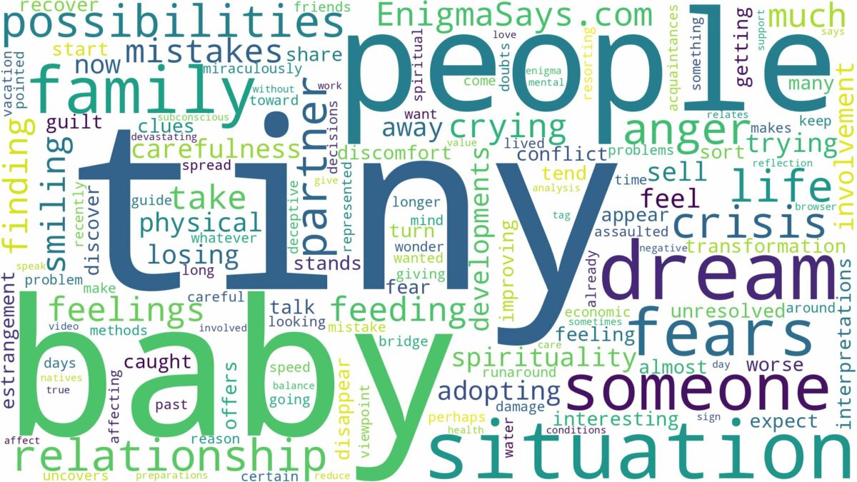 dreaming of having a tiny baby and related dreams with their meanings in a word cloud