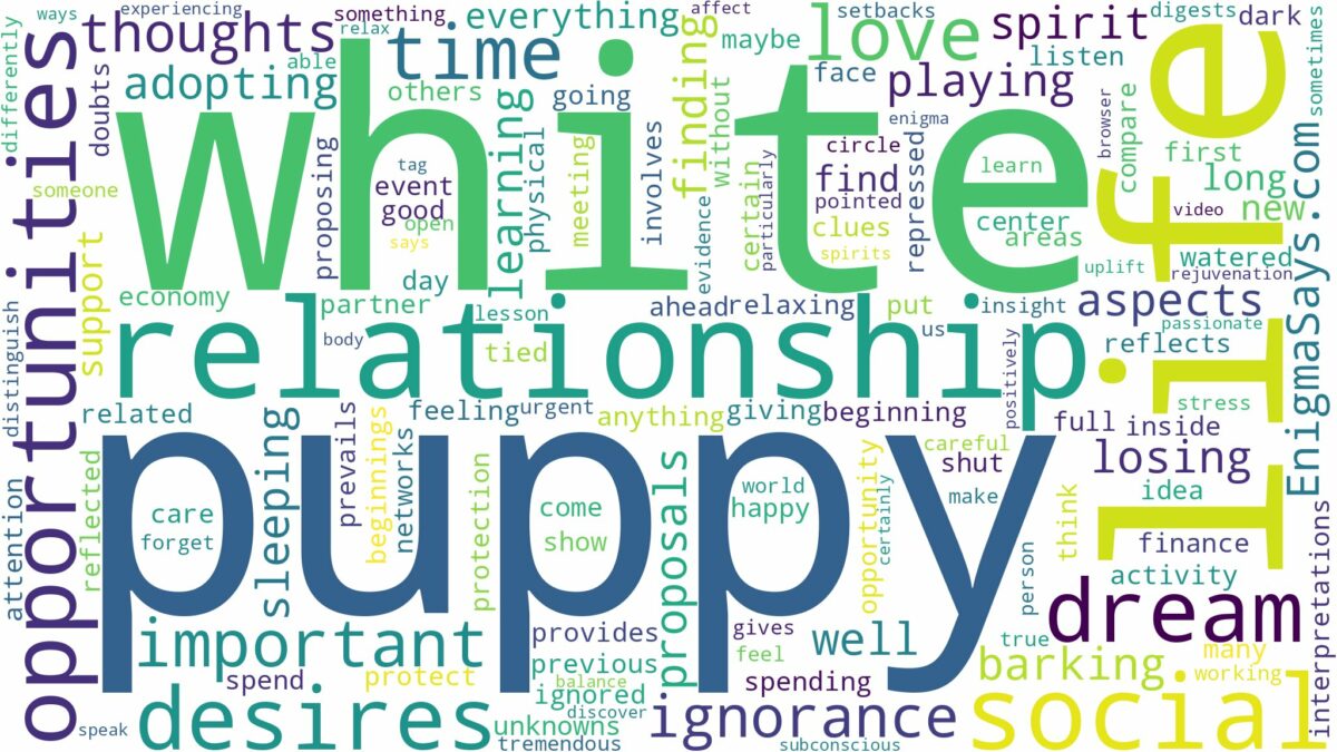 dreaming of having a white puppy and related dreams with their meanings in a word cloud