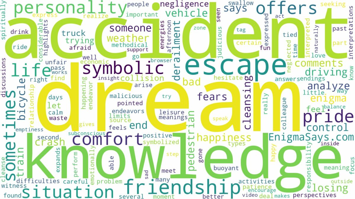 dream of having accident and related dreams with their meanings in a word cloud