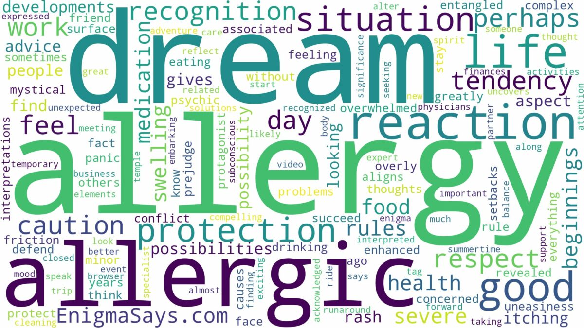 dreaming of having allergic reaction and related dreams with their meanings in a word cloud