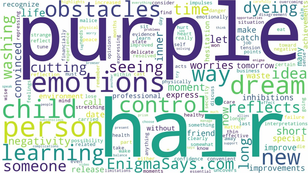 dreaming of having purple hair and related dreams with their meanings in a word cloud