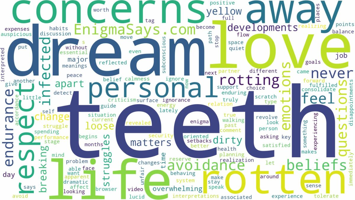 dreaming of having rotten teeth and related dreams with their meanings in a word cloud