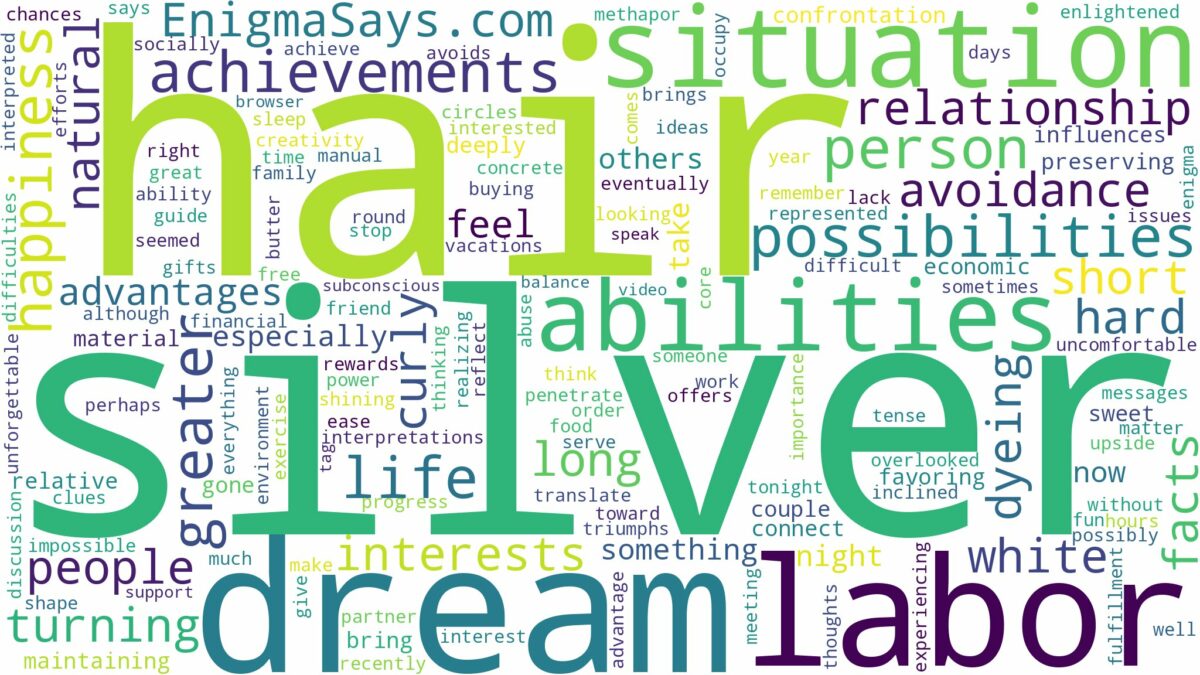 dreaming of having silver hair and related dreams with their meanings in a word cloud