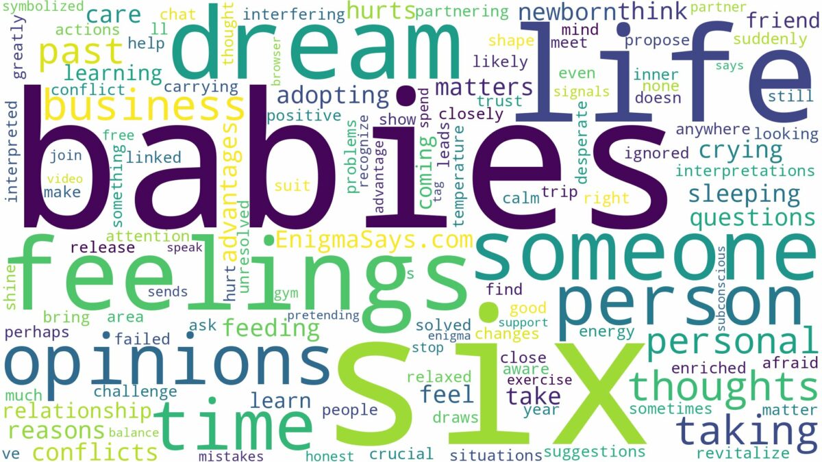 dreaming of having six babies and related dreams with their meanings in a word cloud