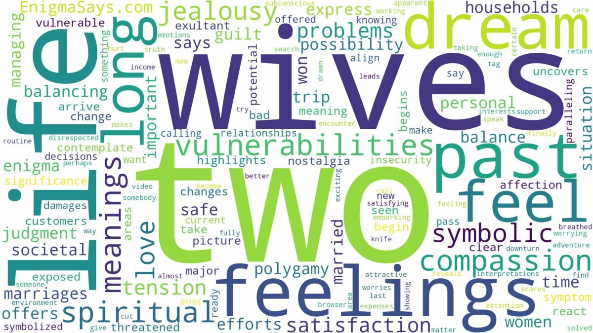 dreaming of having two wives and related dreams with their meanings in a word cloud