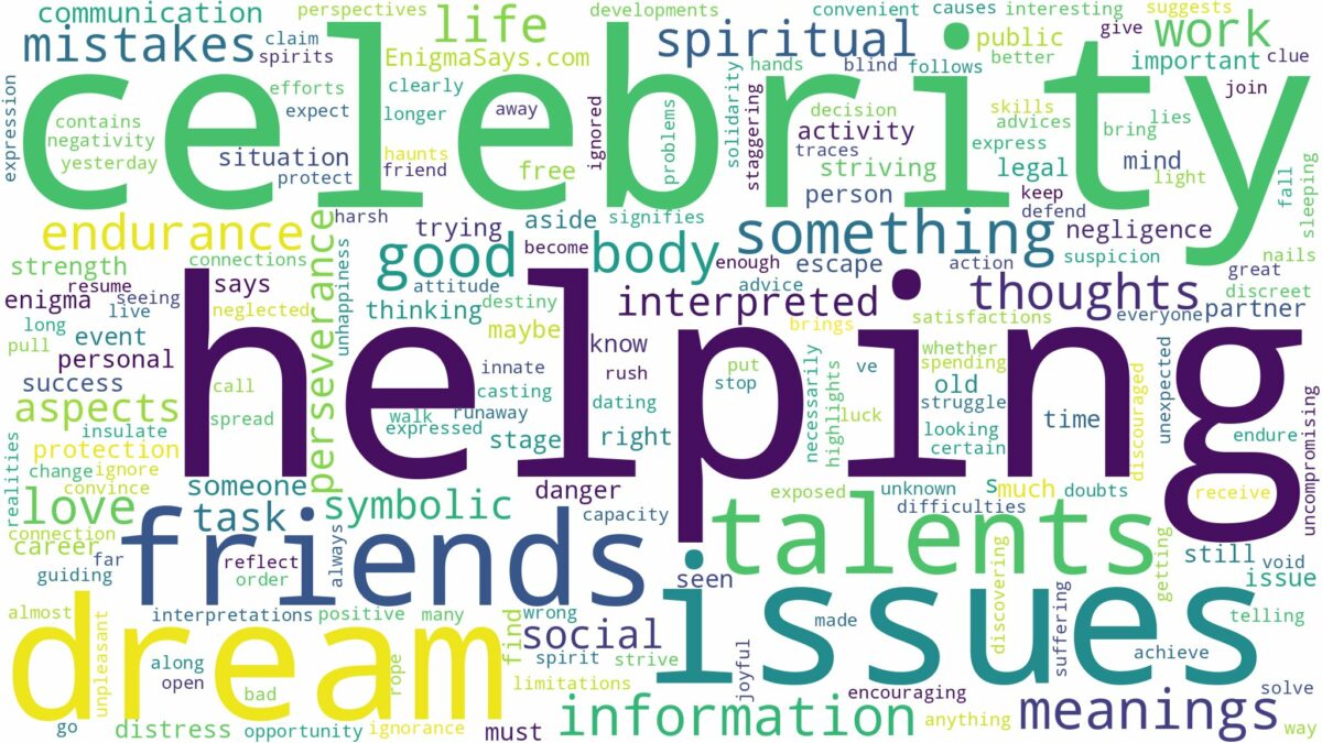 dream of helping a celebrity and related dreams with their meanings in a word cloud