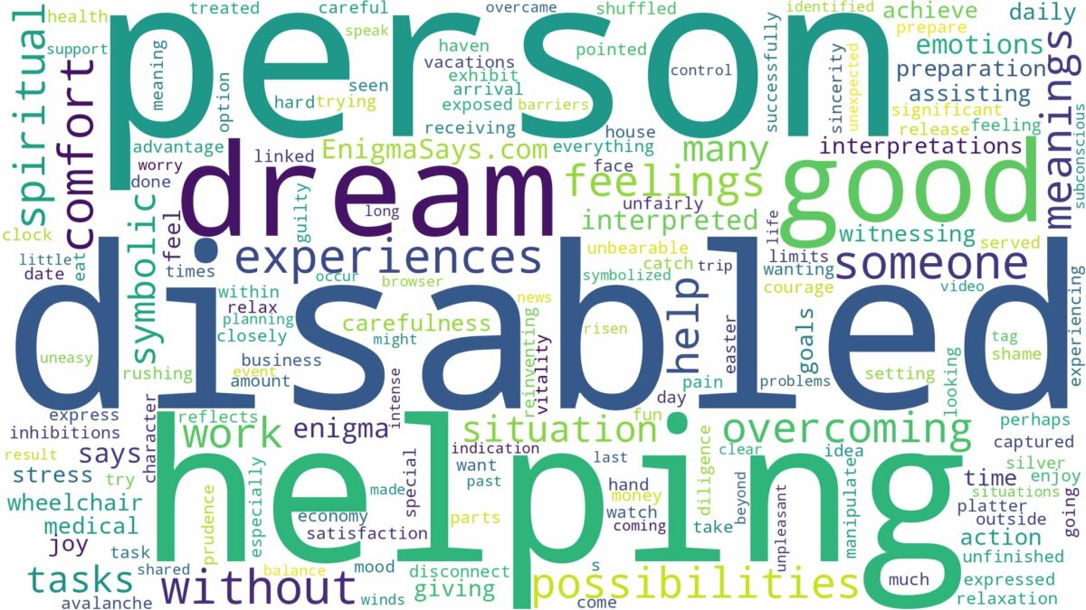 dreaming of helping a disabled person and related dreams with their meanings in a word cloud