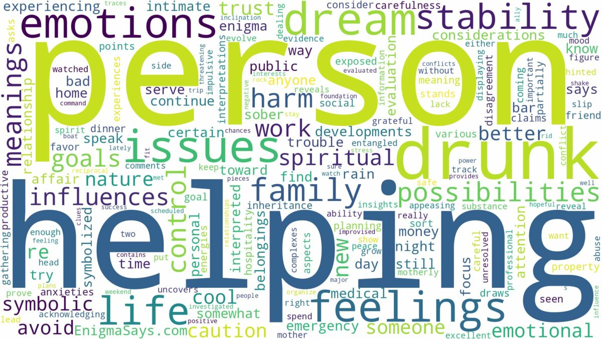 dreaming of helping a drunk person and related dreams with their meanings in a word cloud