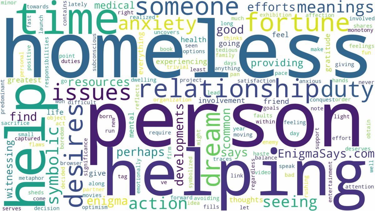 dreaming of helping a homeless person and related dreams with their meanings in a word cloud