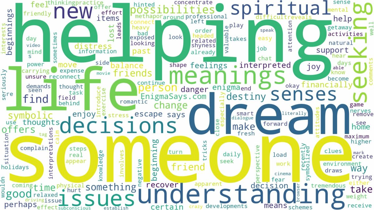 dream of helping someone and related dreams with their meanings in a word cloud