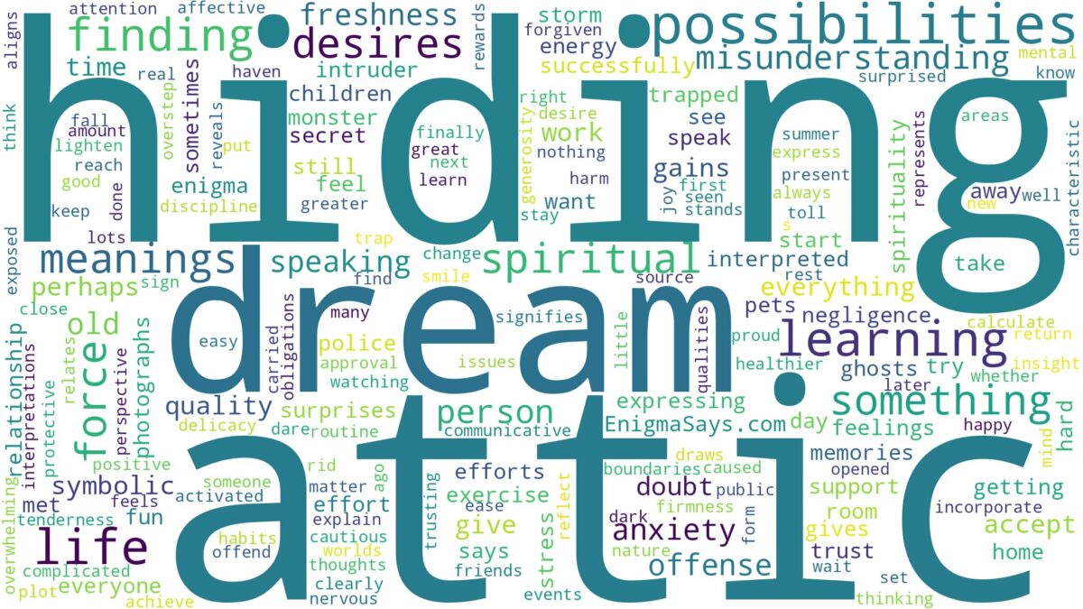 dream of hiding in attic and related dreams with their meanings in a word cloud