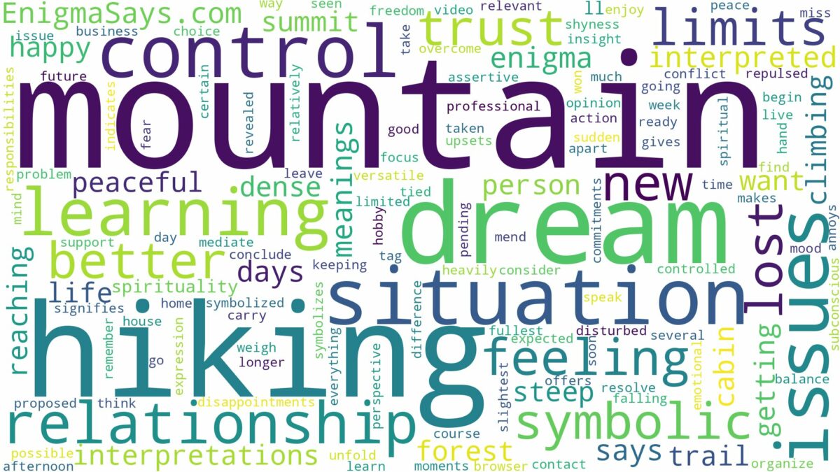 dream of hiking a mountain and related dreams with their meanings in a word cloud