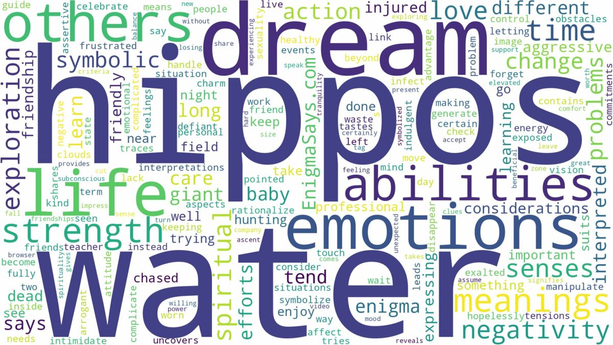 dreams about hippos in water and related dreams with their meanings in a word cloud