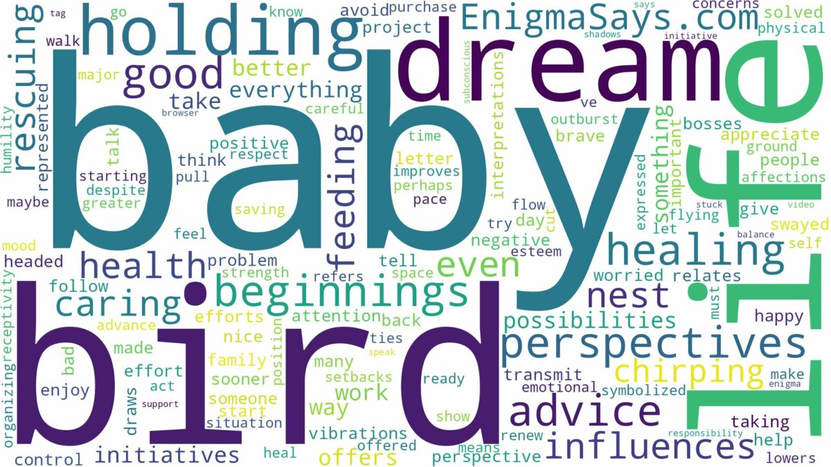 dreaming of holding a baby bird and related dreams with their meanings in a word cloud