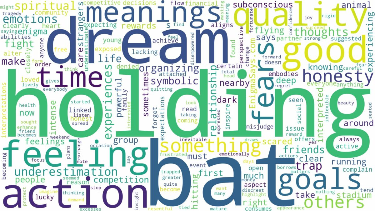 dream of holding a bat and related dreams with their meanings in a word cloud