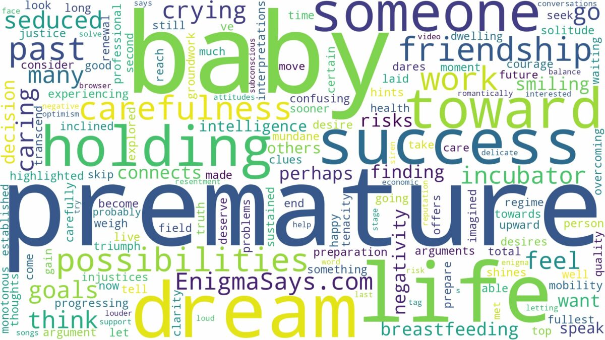 dreaming of holding a premature baby and related dreams with their meanings in a word cloud