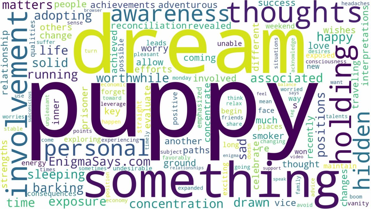 dream of holding a puppy and related dreams with their meanings in a word cloud