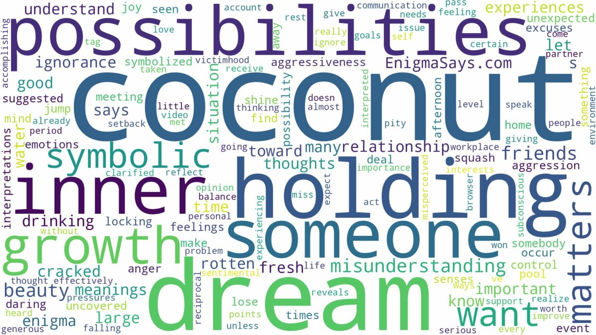 dream of holding coconut and related dreams with their meanings in a word cloud