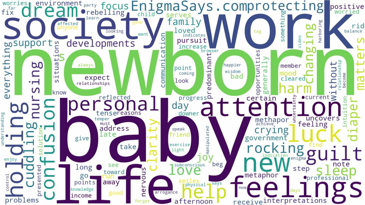 dreaming of holding newborn baby and related dreams with their meanings in a word cloud