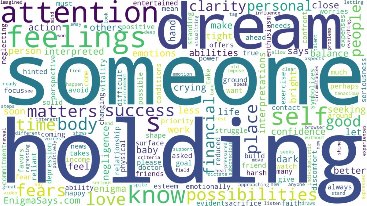 dream of holding someone and related dreams with their meanings in a word cloud