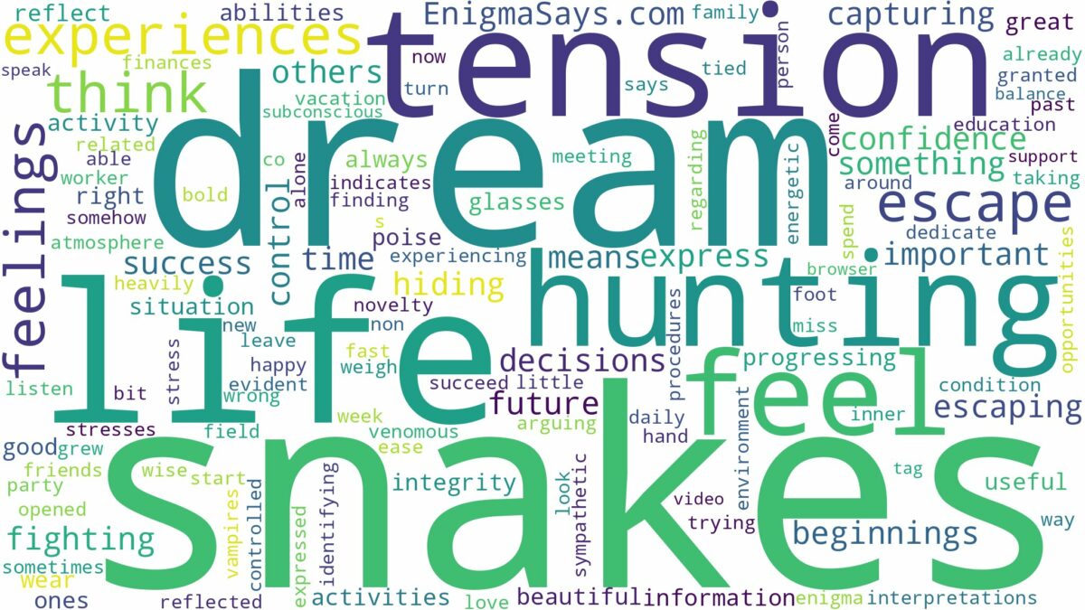 dream of hunting snakes and related dreams with their meanings in a word cloud